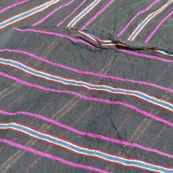 Vintage Hand Woven Loomed Remnant Fabric Black Sheer Cotton Candy Striped 2.5 Yd - Picture 2 of 6
